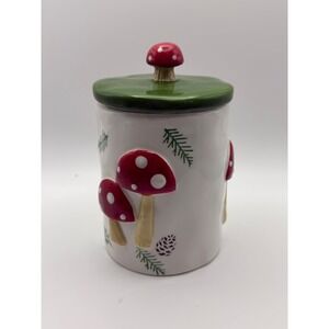 Lang Design Mushroom Ceramic Canister Red Toadstool Forest Storage Jar with Lid